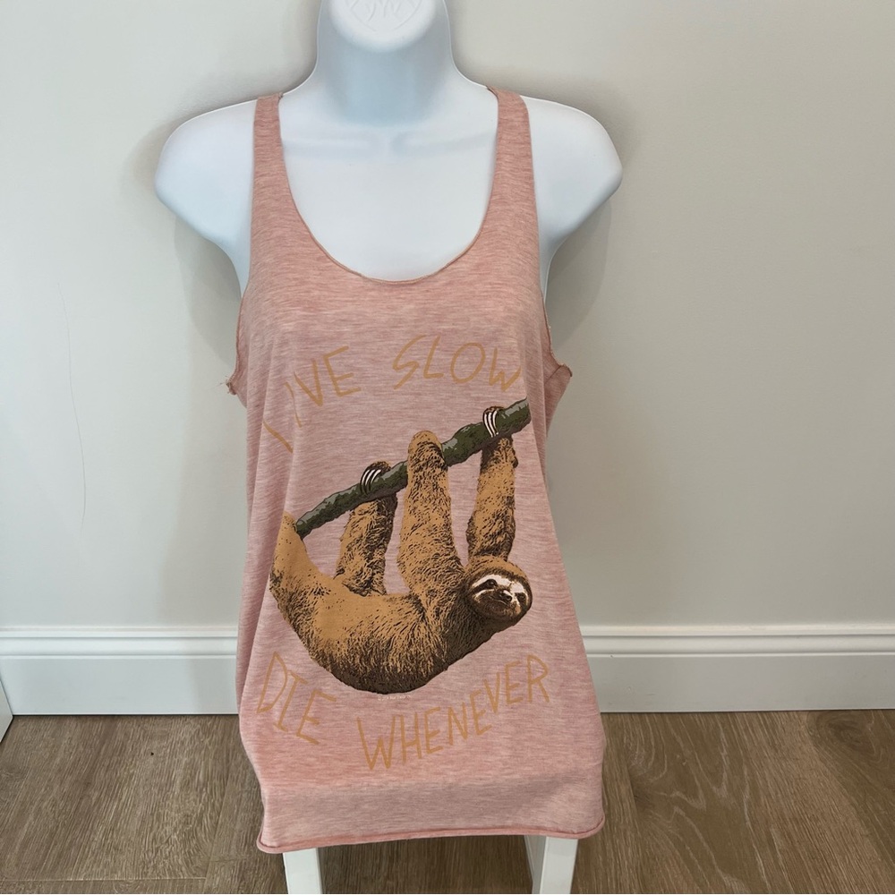 Bear Dance Pink Sloth Graphic Tank Top Live Slow Die Whenever